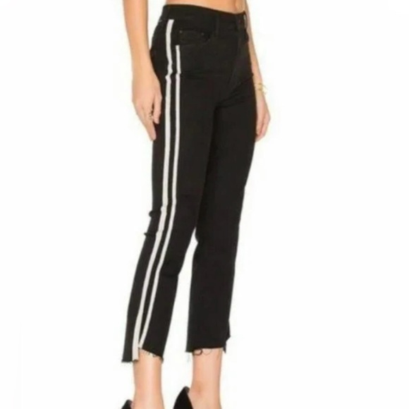 MOTHER Step Fray Insider Crop JEANS Guilty Racer Black White Stripe Size 27 $248 - Picture 2 of 12